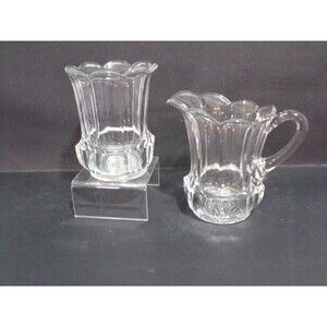 Heisey Colonial Paneled Heavy Glass Creamer & Sugar Set Ruffeled Rim Vintage